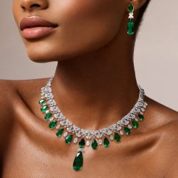 Pear Cut Emerald Sapphire Necklace & Earrings Set
