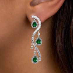 Two Tone Halo Pear Cut Green Drop Earrings For Women