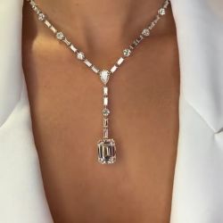 Emerald Cut White Sapphire Necklace For Women 