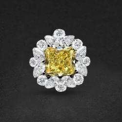 Halo Radiant Cut Yellow Sapphire Brooch For Women