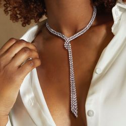 Luxury Marquise Cut White Sapphire Multi Row Lariat Necklace For Women 