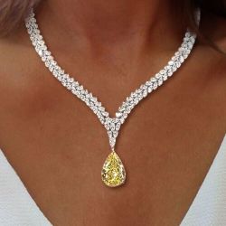 Two Tone Double Row Pear Cut Yellow Sapphire Pendant Necklace For Women
