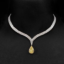 Two Tone Double Row Pear Cut Yellow Sapphire Pendant Necklace For Women