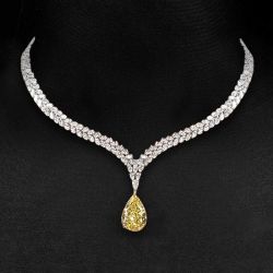 Two Tone Double Row Pear Cut Yellow Sapphire Pendant Necklace For Women