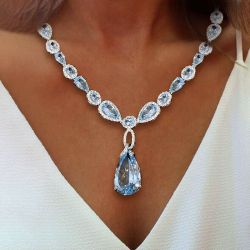 Elegant Pear & Oval Cut Pendant Aquamarine Necklace