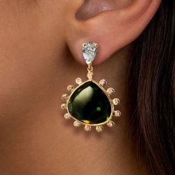 Christmas Tree Design Olive Sapphire Drop Earrings