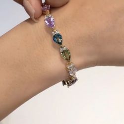 Golden Multi-Colored Sapphire Bracelet For Women 