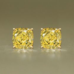 Golden Cushion Cut Yellow Sapphire Stud Earrings