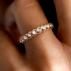 Golden Round Cut White Sapphire Jewelry Eternity Engagement Band For Women
