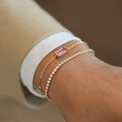 Golden Pink Sapphire & Round Cut Bracelet