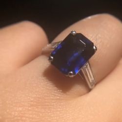 Emerald & Baguette Cut Blue Engagement Ring