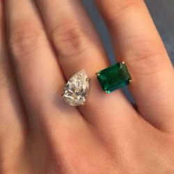 Golden Pear & Emerald Cut Open Ring