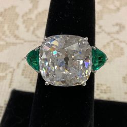 Three Stones Cushion Cut White Sapphire Engagement Ring For Women