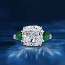 Three Stones Cushion Cut White Sapphire Engagement Ring For Women