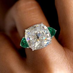 Three Stones Cushion Cut White Sapphire Engagement Ring For Women