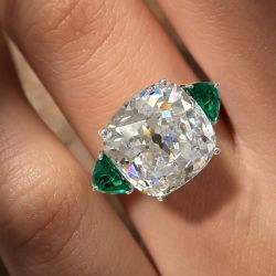 Three Stones Cushion Cut White Sapphire Engagement Ring For Women