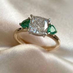 Three Stones Cushion Cut White Sapphire Engagement Ring For Women