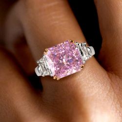 Two Tone Double Radiant Cut Prong Pink Sapphire Engagement Ring For Women