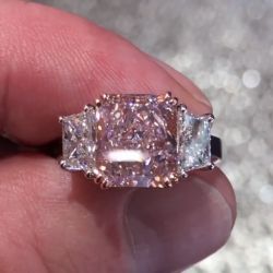 Two Tone Double Radiant Cut Prong Pink Engagement Ring