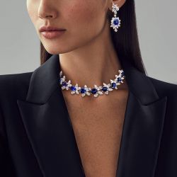 Royal Blue Cushion & Oval Cut Drop Earrings & Necklace Set