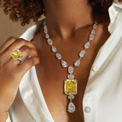 Fancy Radiant Cut Yellow & White Sapphire Pendant Necklace & Ring Sets