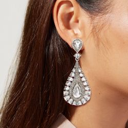 Pave Set Pear Cut Drop Earrings