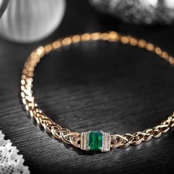 Golden Braid Design Emerald Cut Emerald Sapphire Necklace For Women