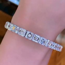 Classic Asscher Cut White Sapphire Jewelry Tennis Bracelet For Women