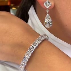 Classic Asscher Cut Drop Earrings & Bracelet