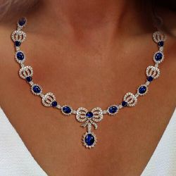  Oval Cut Blue Pendant Necklace For Women