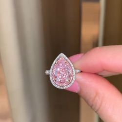 Pink Double Halo Pear Cut Engagement Ring