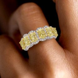Two Tone Oval Cut Yellow Sapphire Eternity Engagement Band For Women