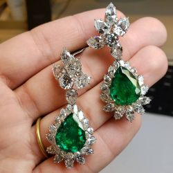 Pear & Marquise Cut Emerald Sapphire Drop Earrings