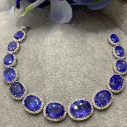 Halo Oval Cut Violet Blue Created Sapphire Bracelet