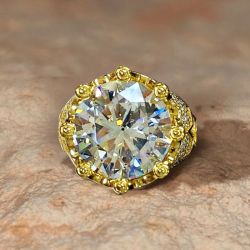 Round Cut Shape Gold Plated Engagement Ring