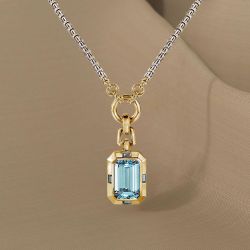 Two Tone Emerald Cut Aquamarine Sapphire Pendant Necklace