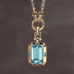 Two Tone Emerald Cut Aquamarine Sapphire Pendant Necklace