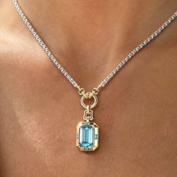 Two Tone Emerald Cut Aquamarine Sapphire Pendant Necklace