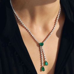 Double Pendant Heart & Pear & Round Cut Emerald Necklace