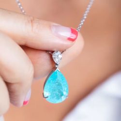 Solitaire Pear Cut Ice Blue Sapphire Pendant Necklace