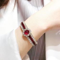 Golden Oval & Round Cut Ruby & White Sapphire Bracelet