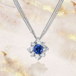 Layer Round Cut Blue Sapphire Pendant Necklace
