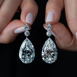Pear Cut White Created Sapphire Drop Earrings