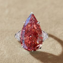 Fancy Three Stone Pear Cut Red Sapphire Engagement Ring