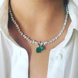 Elegant Emerald Cut Emerald Sapphire Pendant Necklace