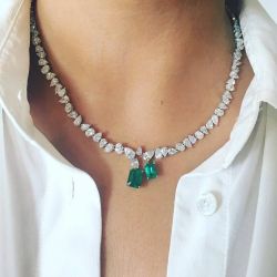 Elegant Emerald Cut Emerald Sapphire Necklace Pendant Necklace For Women