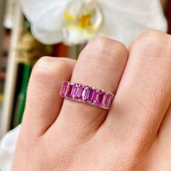 Gold Emerald Cut Ruby Sapphire Wedding Band