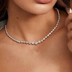 Vintage Round Cut Tennis Necklace For Women 