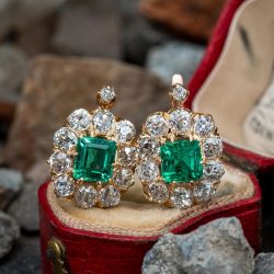 Golden Halo Emerald Cut Drop Earrings