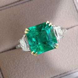 Three Stone Asscher Cut Emerald Sapphire Engagement Ring
